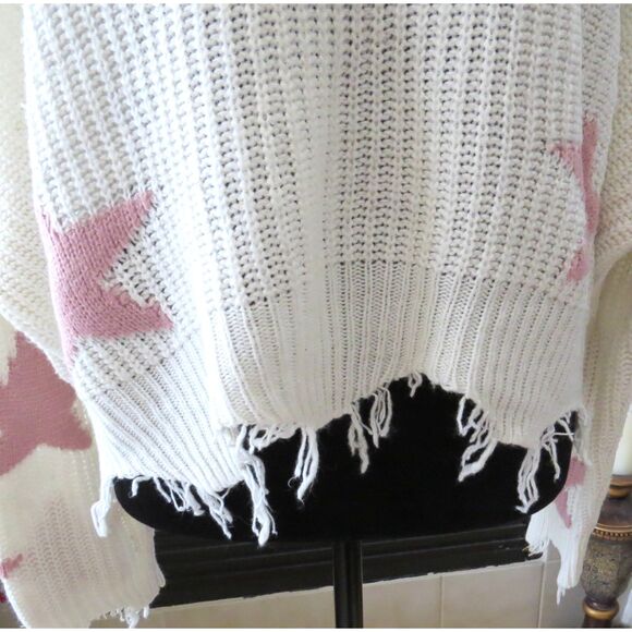 Polly & Esther Junior's Deconstructed Star Sweater Cream/Pink XL EUC - Picture 6 of 10